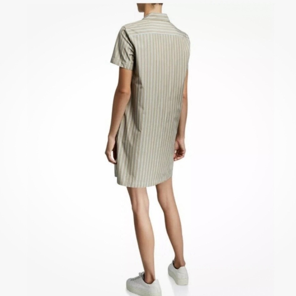 Theory Shirt Dress Size Small Beige Ribbon Stripe Button Down Pockets Poplin - Picture 12 of 15